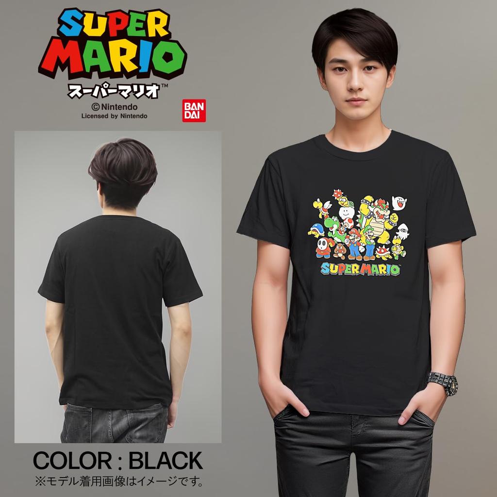 Super Mario All Stars Short Sleeve Goods Mario Luigi Yoshi Black [Fine Plus] T-shirt Men's