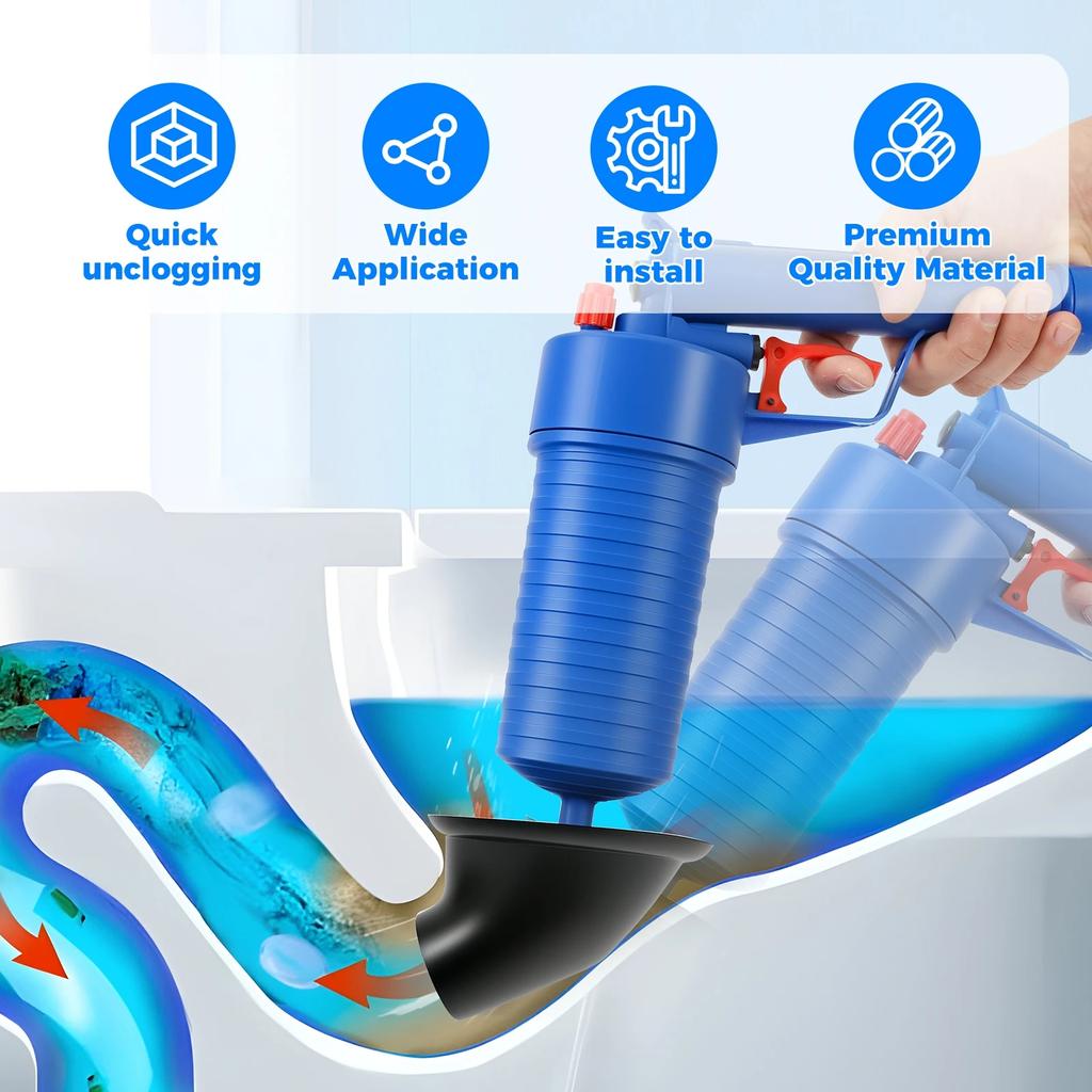 Toilet Plunger, High-Pressure Air Drain Blaster with Real-Time Barometer Powerful Drain Snake Sink Plunger Plumbing Tools