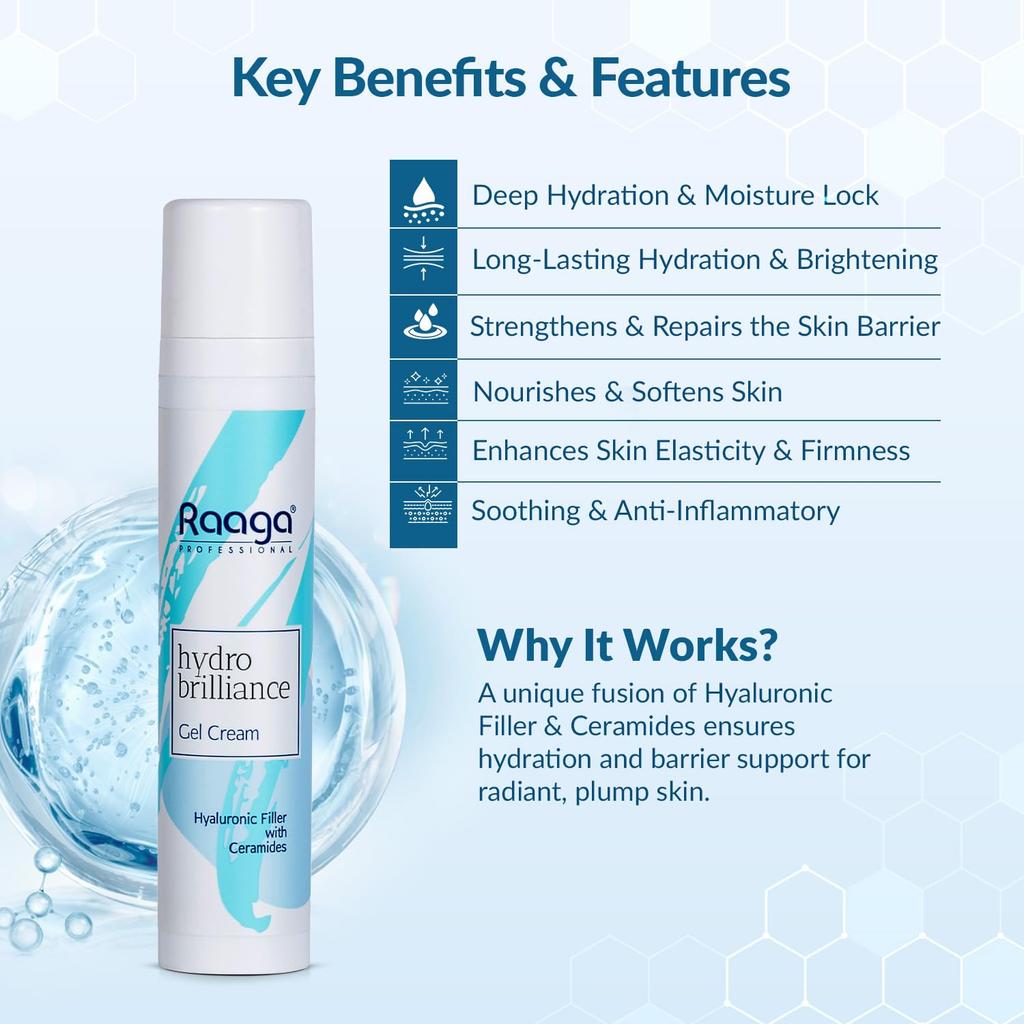 Raaga Professional Hydro Brilliance Gel Cream With Hyaluronic Filler And Ceramides For Deep Hydration And Skin Radiance 55 ml