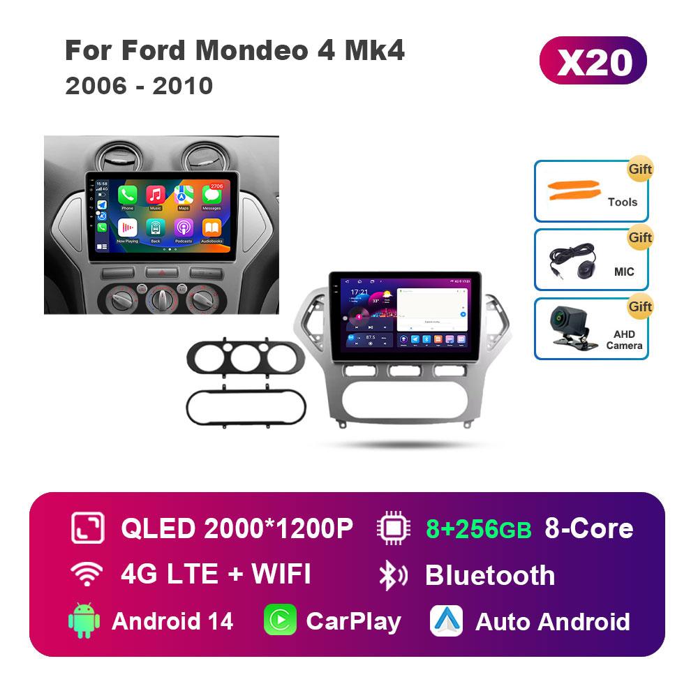 Автомагнитола с интеллектуальной системой Android 14, мультимедийный плеер для Ford Mondeo 4 Mk4 2006 - 2010, сенсорный экран, 4G, WiFi, BT, GPS, Navi