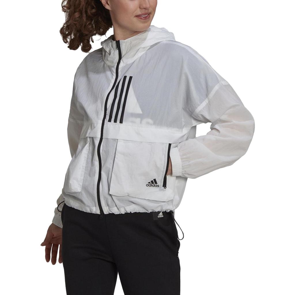 adidas Полосатая повседневная спортивная куртка с капюшоном женская куртка белого цвета H40963