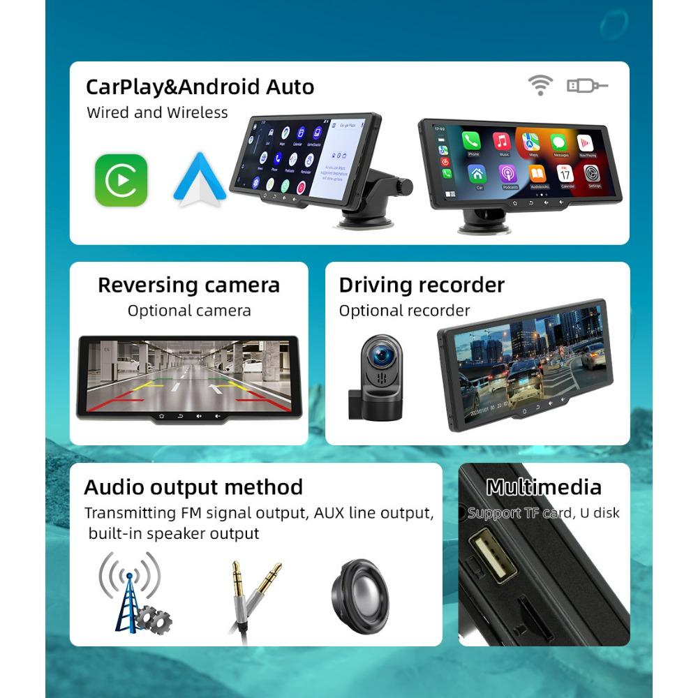 10,26-дюймовый портативный беспроводной экран Carplay HD задняя камера заднего вида Автомобильный радиоприемник DVR MP5 мультимедийный видеоплеер Android Auto