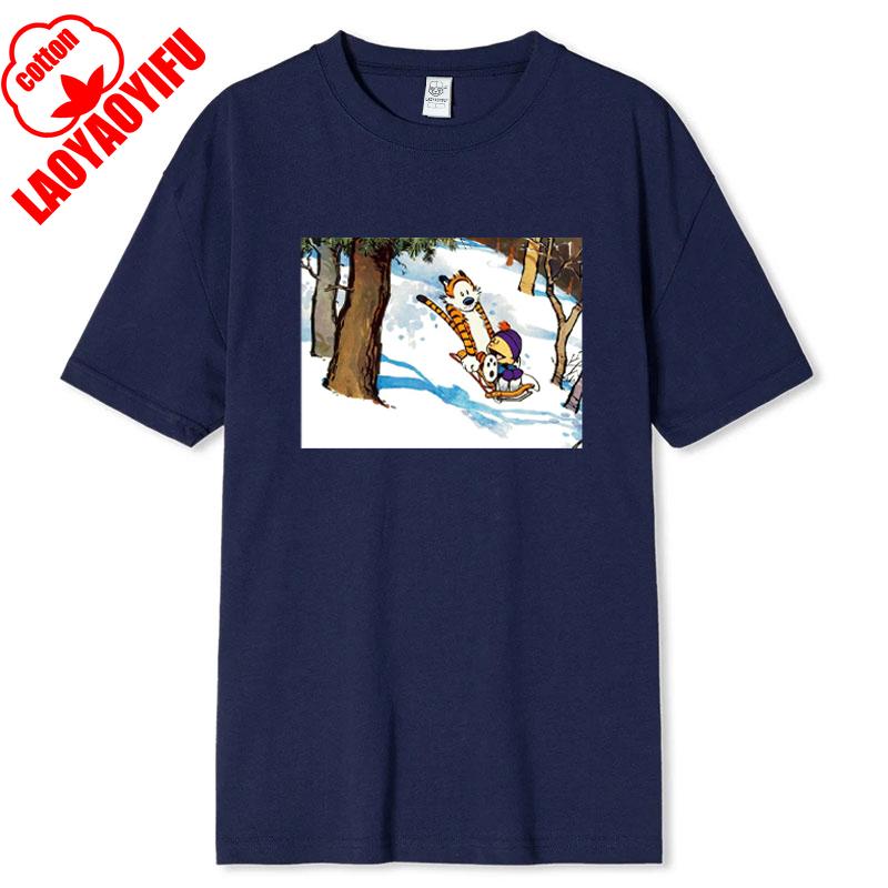 Vintage 90s Calvin Hobbes Tshirt Comic Strip Kawaii Friend Clothes Unisex Simple Casual Fashion Tees High Quality Cotton Tops