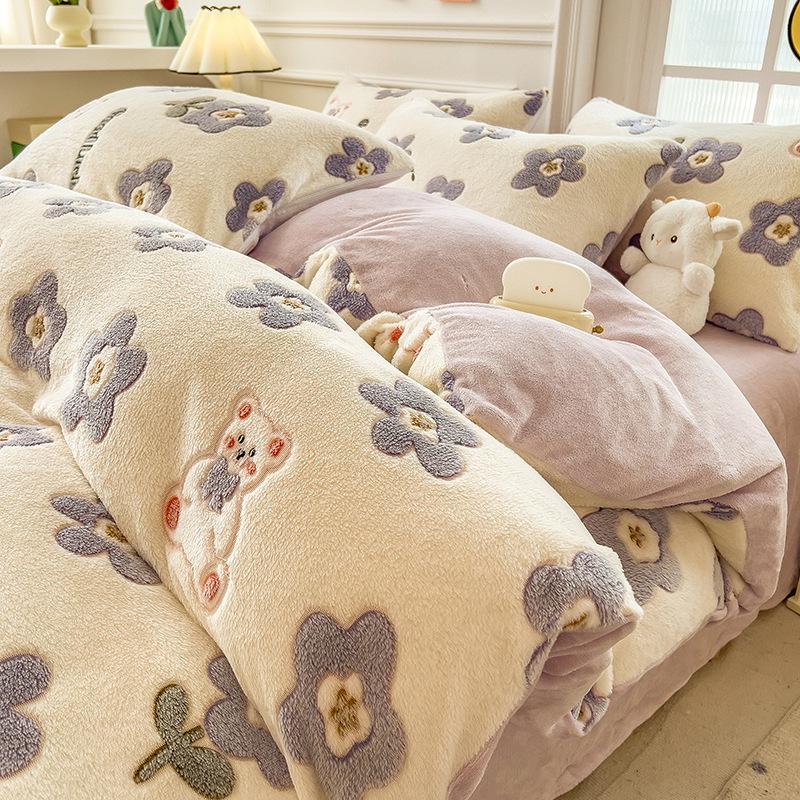 Winter Milk Velvet Flannel Duvet & Bed Sheet Set - Thick, Double-Sided, High Gram Weight, 3-Piece