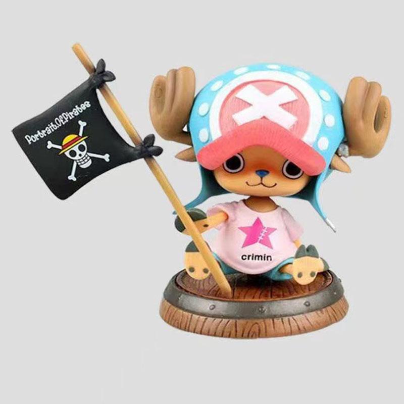 Cartoon One Piece 8CM Anime Chopper With Flag Action Model Kawaii GK Toy PVC Statue Collection Car Decoration Gifts Brinquedos