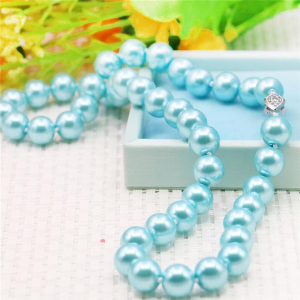 10mm Round Light Blue Pearl Shell Necklace Women Girls Hand Made Jewelry Making Design for Accessory Gifts For Mother