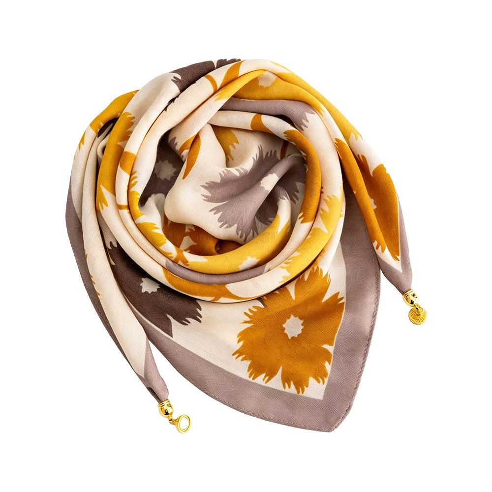 Lightweight Silk Scarf Magnetic Buckle Floral Neck Kerchief Square Scarf Necklace Travel Wear