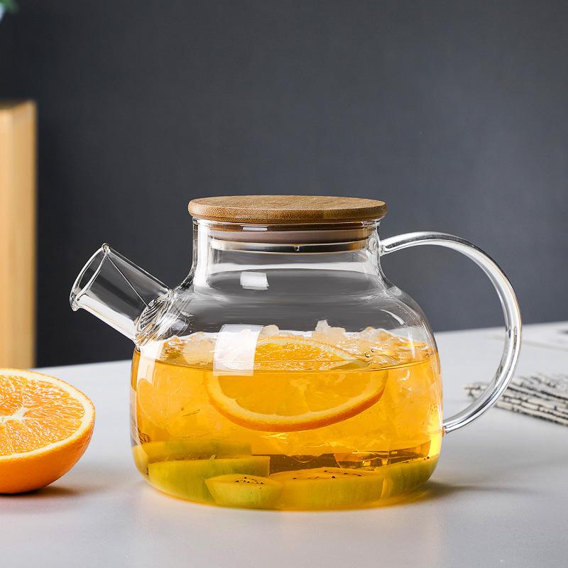1L/1.8L Transparent Borosilicate Glass Teapot Heat Resistant Water Jug Large Capacity Water Kettle for Home Flower Tea Juice