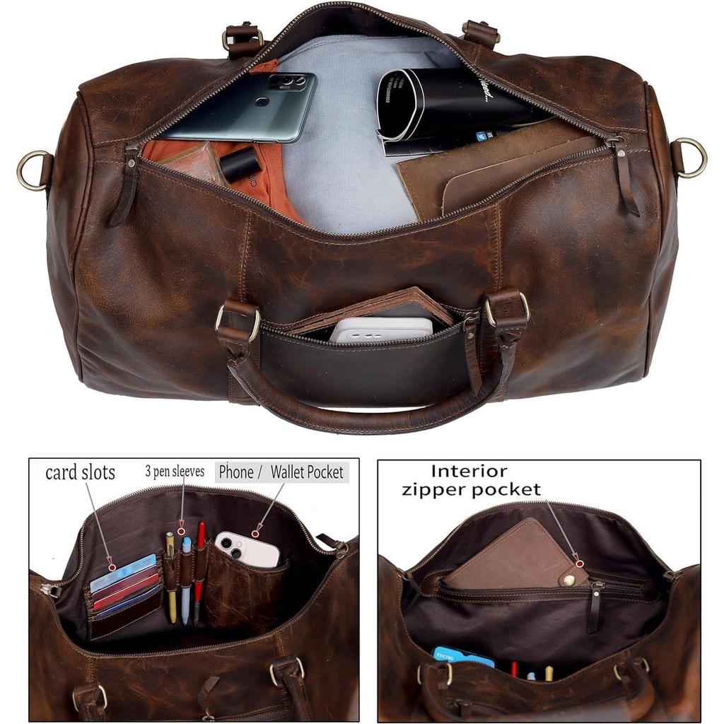 Кожаные спортивные сумки для мужчин, ручная кладь, мужская сумка для одежды для путешествий, бизнеса, кожаная дорожная сумка Weekender, коричневая