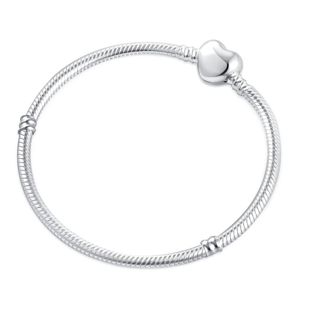 925 Sterling Silver Snake Chain Bracelet for Women Heart Cubic Zirconia Charms Bangle Rose Gold Plated DIY Fashion Jewelry Gift