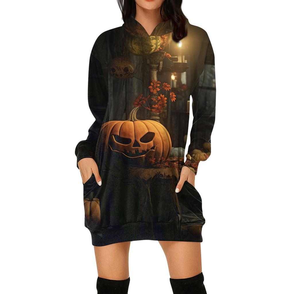 Women's Fashion Loose Casual Pocket Long Sleeve Hoodie Printed Sweatshirt Top