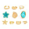 SHIXIN 10Pcs/Set Boho Beach Style Blue Flower Starfish Knuckle Ring Women Vintage Gold Color Irregular Open Joint Ring Jewelry