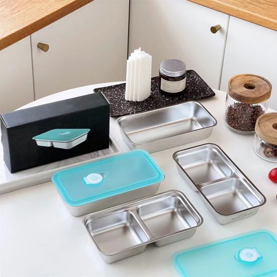 2 шт. контейнеры из нержавеющей стали для закусок, двойной отсек для приправ с крышками, ланч-бокс Bento