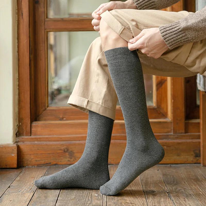 Winter Men Long Socks Knee High Solid Business Soft Elastic Party Dress Formal Gentleman Stocking Keep Warm Thickened Calf Socks