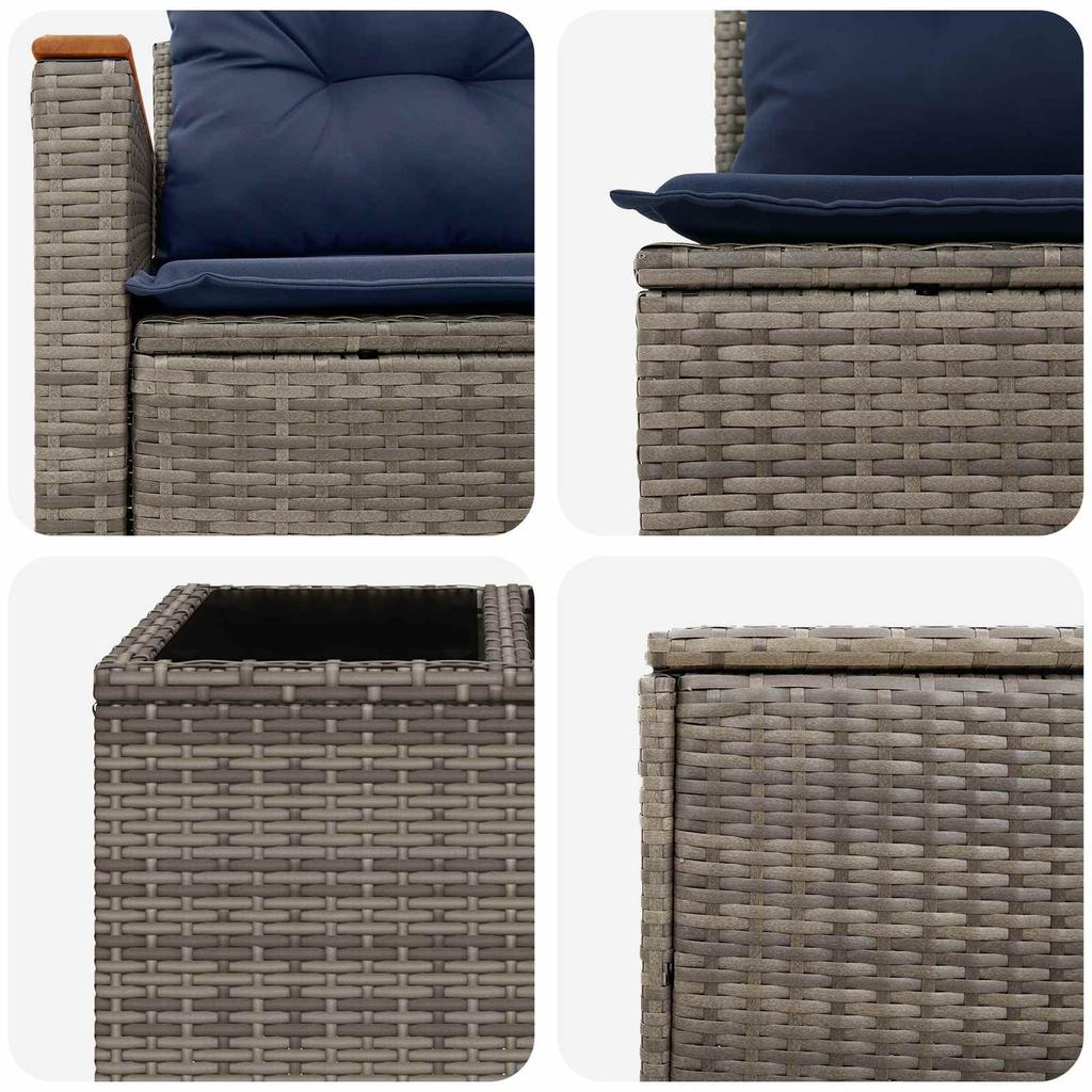 Sofa Set 6 Pieces Gray and Navy Blue Poly Rattan and Steel