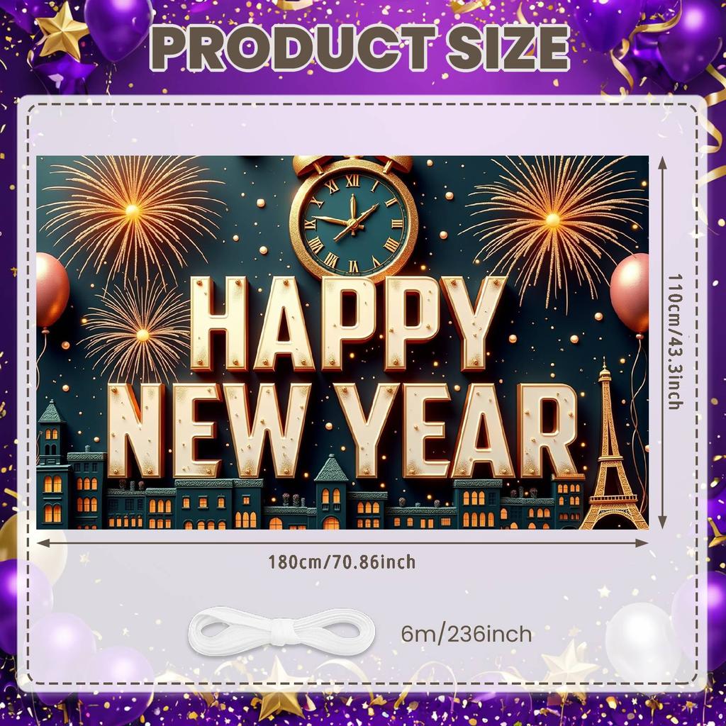 Happy New Year Banner Decorative Elements New Year Decor Event Banner Dark Blue Background Party Backdrop For Festival Public