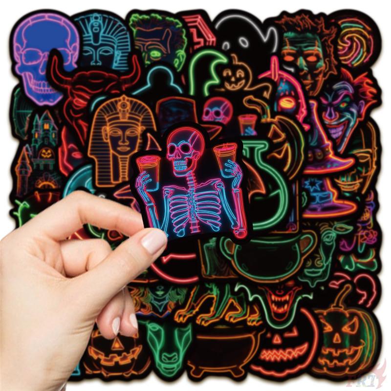 50Pcs/Set Neon Color. KUSO Funny Halloween Scary Horror Stickers DIY Fashion Waterproof Doodle Decals Stickers