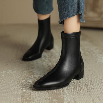 FOREADA Женские ботильоны с круглым носком, на толстом среднем каблуке, на молнии, короткие ботинки, лаконичный дизайн, женская модная обувь, зимние, абрикосовые, черные, 43