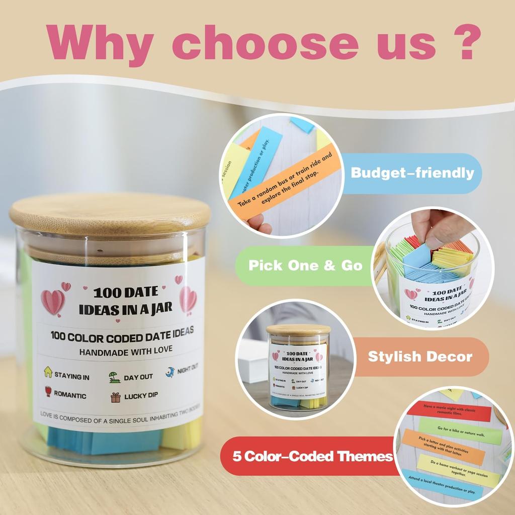 120 Идей для Свиданий в Банке Идеи для Свиданий с Цветовой Кодировкой Бюджетная Банка для Свиданий Подарок на Годовщину Свадьбы