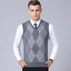 Men's Knitted V-Neck Sweater Vest: Wool, Color-Blocked, Casual, Thick, Sleeveless for Middle-Aged. Perfect for Autumn and Winter.