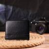 Практичный мужской зажим из натуральной зернистой кожи CANPELLINI Money Clip 21518 Черный