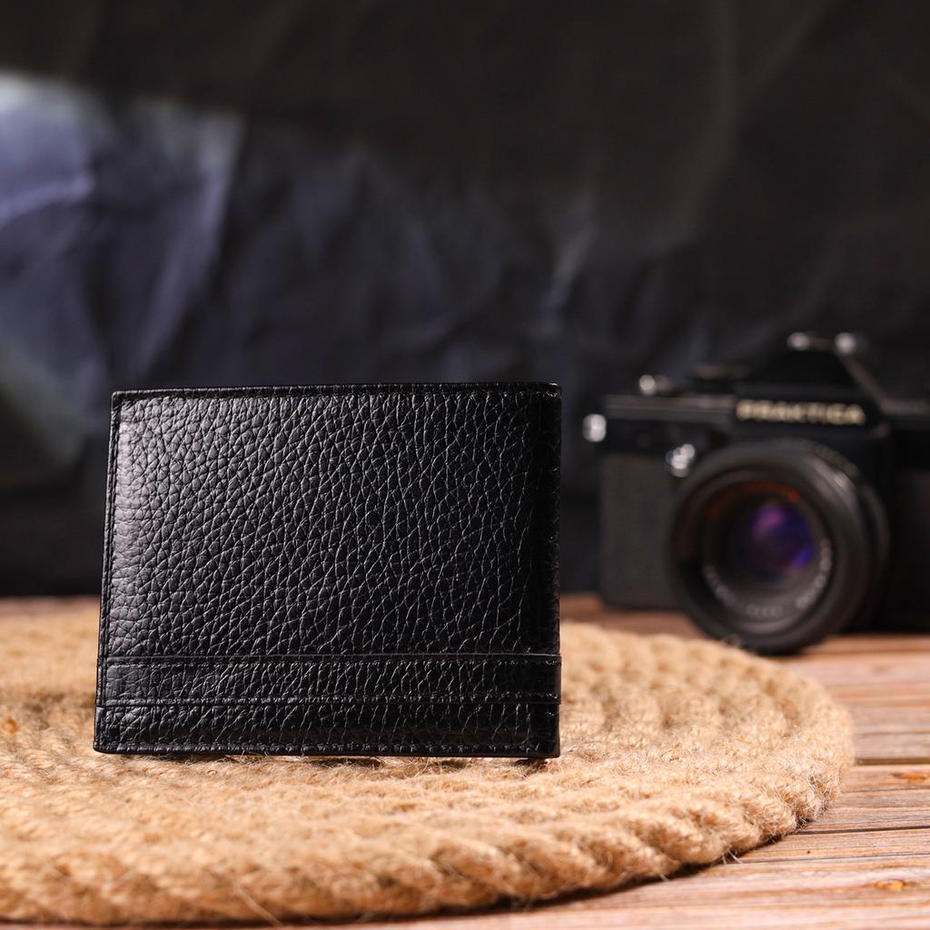 Практичный мужской зажим из натуральной зернистой кожи CANPELLINI Money Clip 21518 Черный