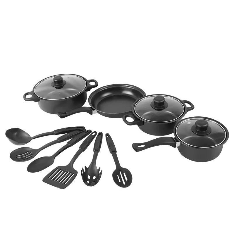12Pcs Non Stick Cookware Set Milk Pot Maifan Stone Frying Pan with Lid Cooking Pot Set Stackable Pot Set for All Types of Cooker