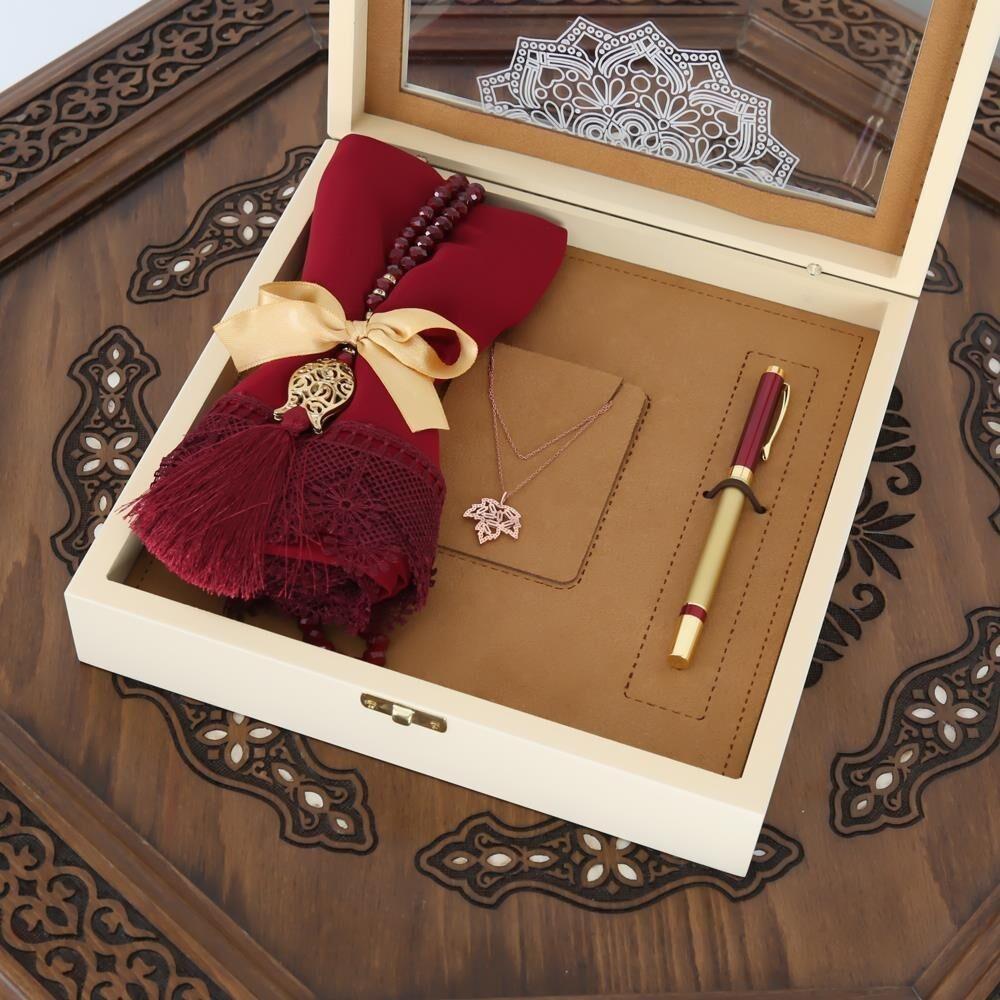 Шаль, кристалл тасбих, колье, исламский подарочный набор с пером | Исламские подарки на день рождения | Подарок ко Дню матери | Подарок для нее | Подарок маме