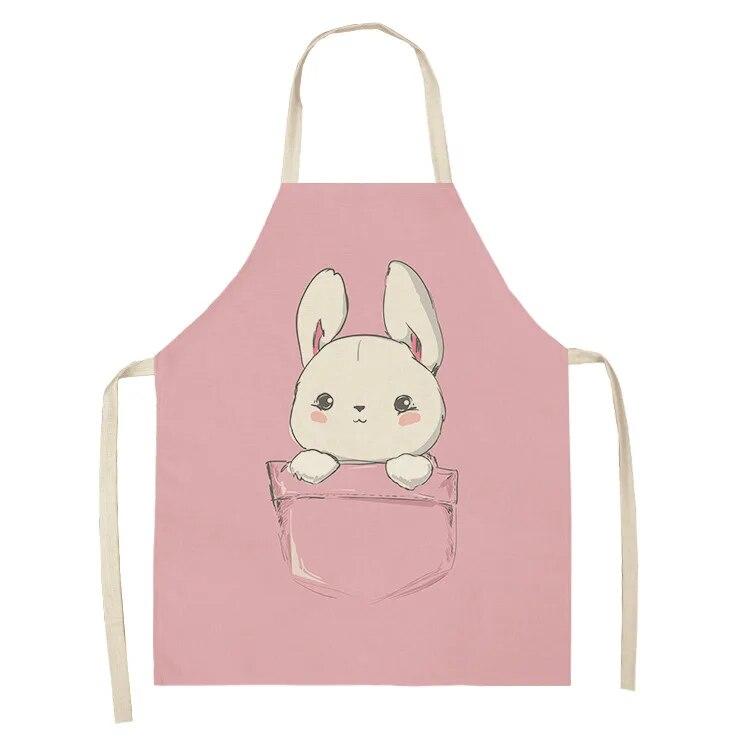 Фартук с милым мультяшным кроликом и принтом, художественный фартук для уборки, кухонный фартук для домашней кулинарии, одежда для повара, льняной нагрудник для взрослых, 47X38 см, 68X55 см