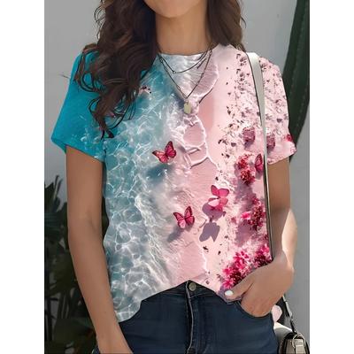 Женские футболки Летние повседневные топы с коротким рукавом Футболка с круглым вырезом Мода Уличная одежда Женская одежда большого размера Мультяшные футболки