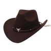 Ox Head Belt Tibetan Style Top Hat Roll Brim Cowgirl Cap New Western Cowboy Hat  Men