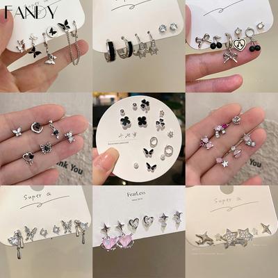 Корейский комплект серег-бабочек, циркониевые серьги-гвоздики клевера для женщин, аксессуары Y2K, ювелирные изделия