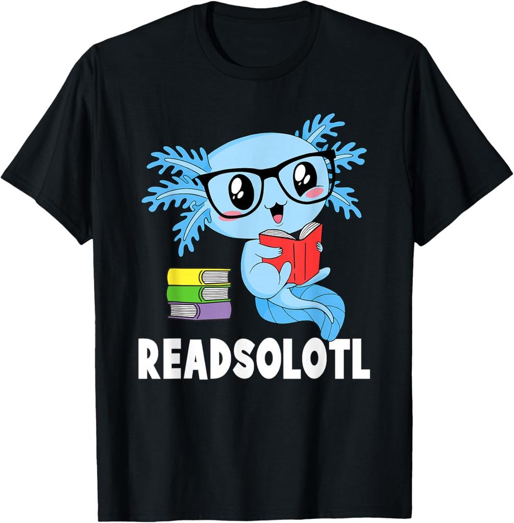 Readsolotl Kawaii Axolotl Reading Glasses Graphic T-Shirt Funny Book Lover Tee Men Women
