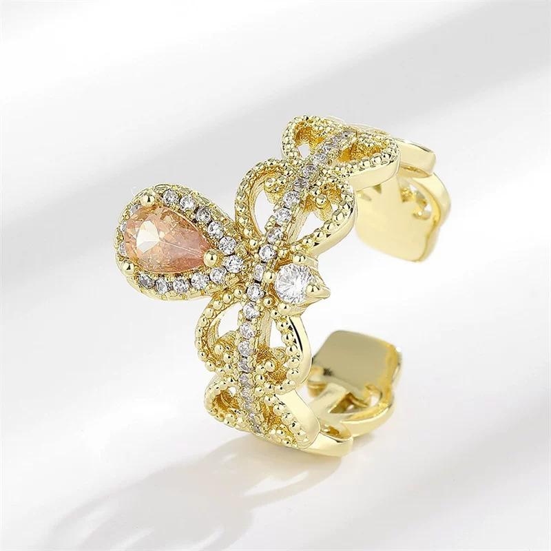 Vintage light luxury court style crown ring 925 silver-plated fashion high-end simulation diamond ring water drop crystal woman