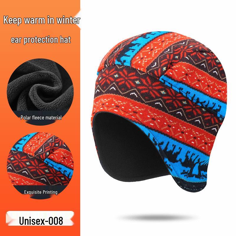 Ветрозащитная флисовая шапка-ушанка: Теплый, с принтом из искусственного кашемира, с защитой ушей для велоспорта