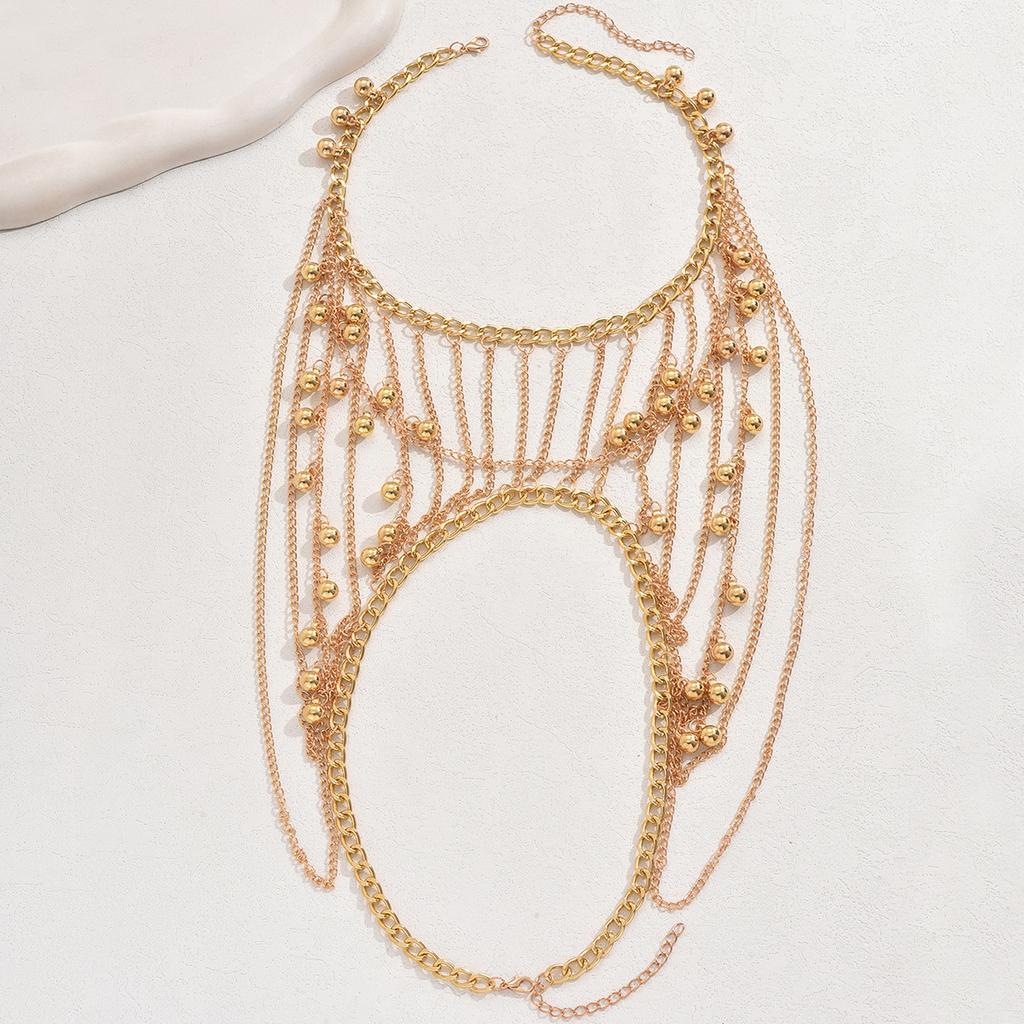 Multilayer Shoulder Chain Metal Ball Body Chain For Women Rave Outfit Festival Jewelry Clothing Accessories