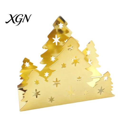 Festive Napkin Organizer Christmas Tree Holder, Stainless Steel Vertical Paper Towel Stand, Modern Metal Tray Decorative Dispenser for Holiday