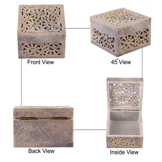 10,16 см Мраморный мыльный камень Шкатулка для ювелирных изделий Органайзер для хранения безделушек Коробка для украшений Подарочный держатель с традиционным дизайном