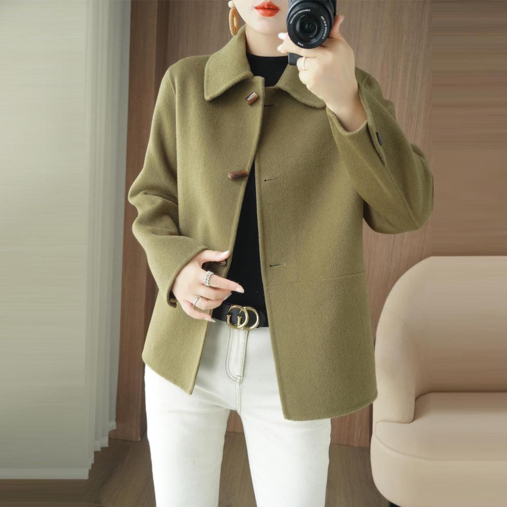 2025 Осень/Зима Женское Высококачественное Двустороннее Кашемировое Короткое Пальто - Модное Маленькое Шерстяное Пальто
