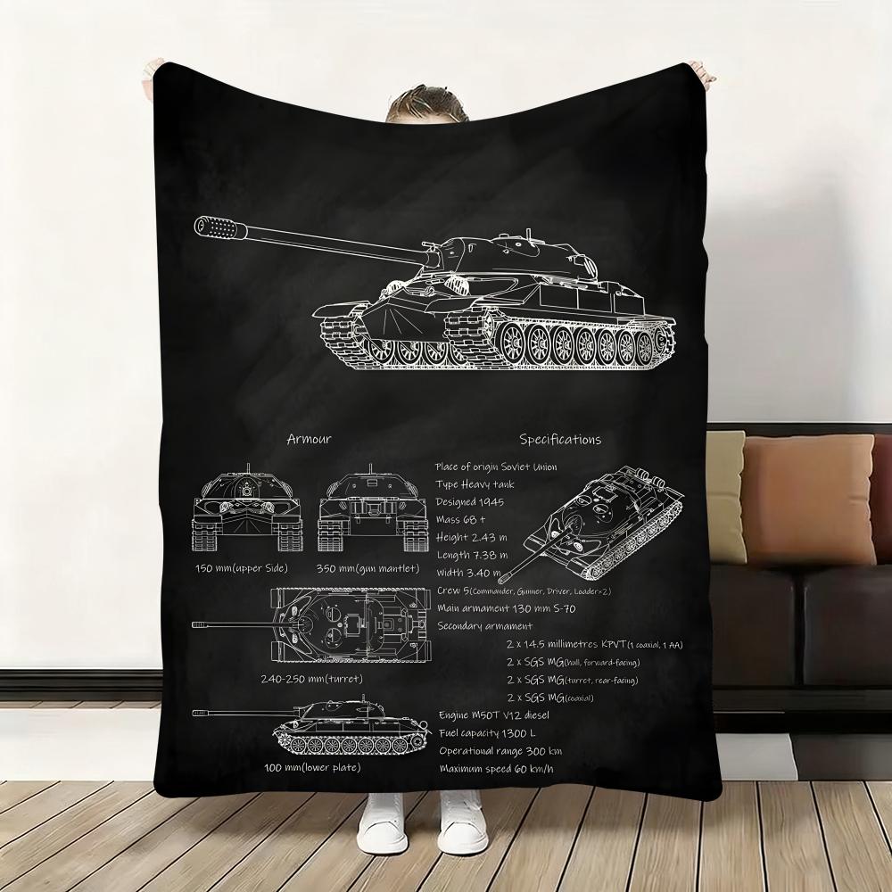 Tanks Blueprint Black Heavy Tank Throw Flannel Fluffy Soft Blanket Warm Skin-Friendly Throw for Sofa Bed Office Nap Winter