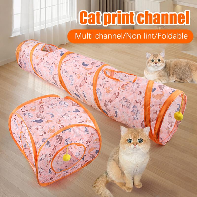 Креативный печатный туннель для кошек Складной туннель для кошек Дышащие интерактивные игрушки для домашних животных Товары для упражнений для котят Игрушки для котят