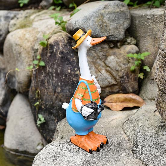 Статуэтка утки из смолы, садовый декор, статуэтка утки, расписанная вручную мультяшная утка в человеческом костюме
