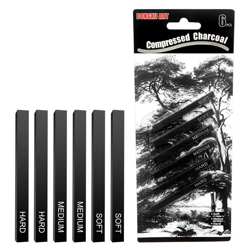 Sketch Square 6-Piece Set: Soft, Medium & Hard Carbon Sticks, Quick Sketch Charcoal & Graphite Pencils for Art & Doodling.
