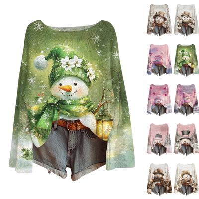 Женский модный свитер с рождественским принтом, легкий, повседневный трикотажный пуловер с длинным рукавом