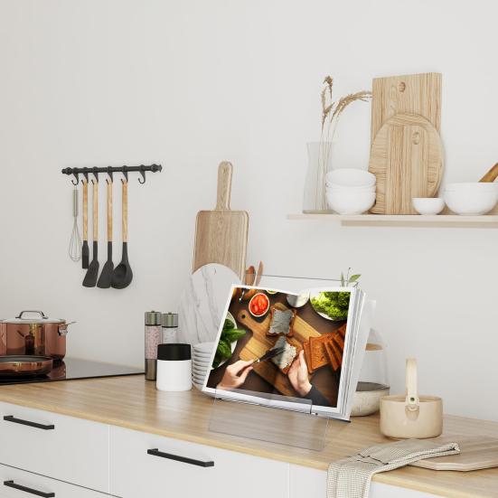 Акриловая подставка для книг Прозрачный книжный дисплей Держатель для мольберта Компактный держатель кулинарной книги с регулируемым углом для отображения планшетов Газеты Журналы Ноутбуки