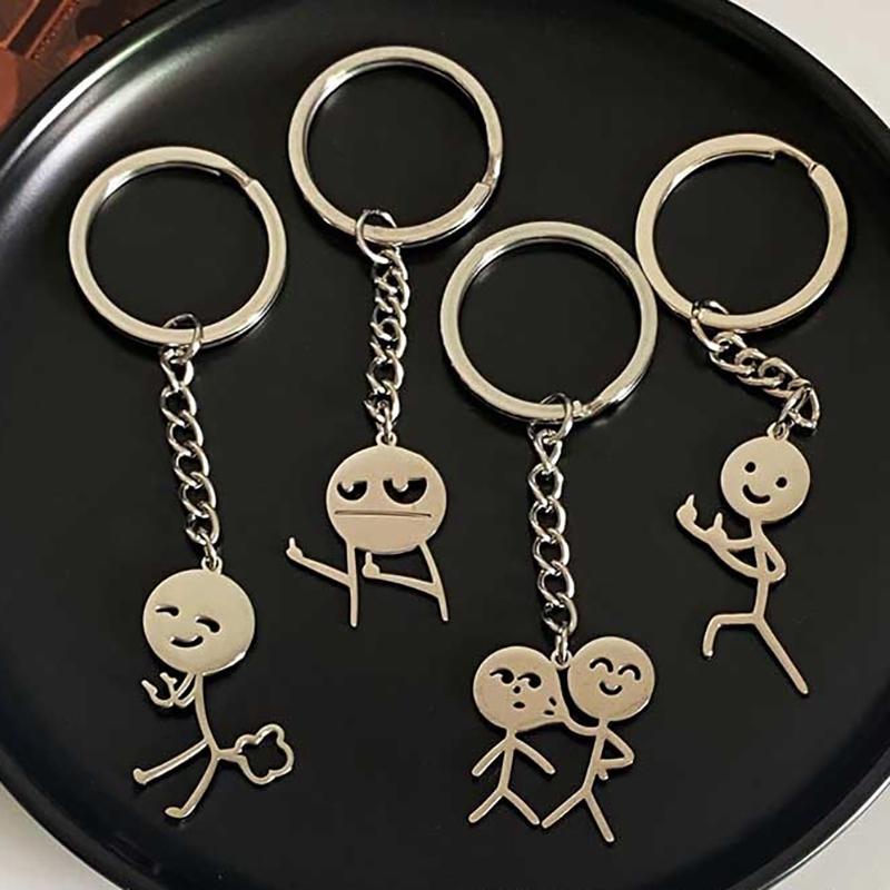 Забавный брелок для ключей Stickman для пары, симпатичная личность, забавная школьная сумка для школьников, кулон для подруги, подарок на день рождения