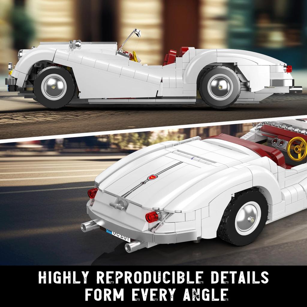 Mould King 10236 MOC Retro Open Car Building Block Kit, 1302+ Parts Model Car Kit, Technological American Sports Car Toy for Adults and Kids Ages 8+