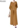 Women 3/4 Sleeve Blouse and Wide Leg Pants Casual Two Piece Suit Sets