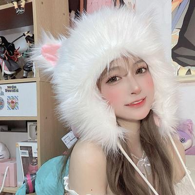 Милые кавайные женские шапки с кошачьими ушками, шапка-бини, женская шапка в стиле Лолиты, осенне-зимняя теплая повседневная меховая шапка, шикарная уличная одежда, милая шапка с героями мультфильмов