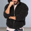 Men's Fluffy Hooded Coat Trendy Zipper Closure Thickened Fleece Jacket Long Sleeves Winter Warm Hoodie for Men